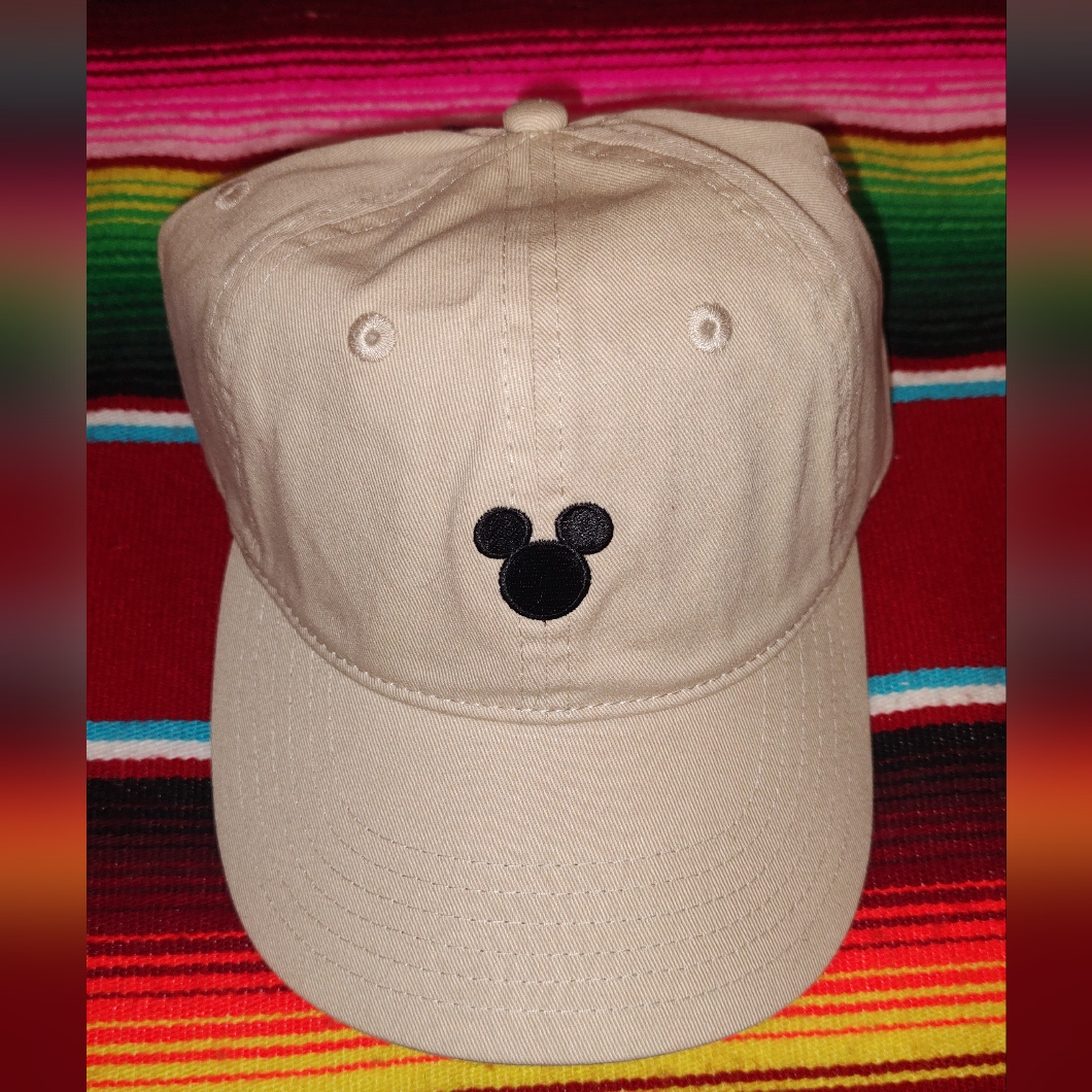 Disney Mickey Mouse Embroidered Logo Beige Strapback Cap Hat New